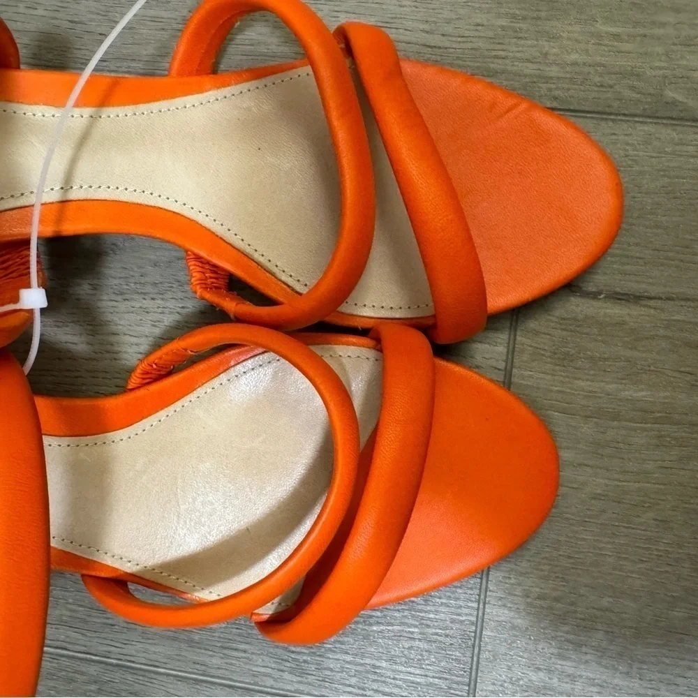 NEW! Schutz Bright Orange Olly Block Heel Leather Sandals - Size 9